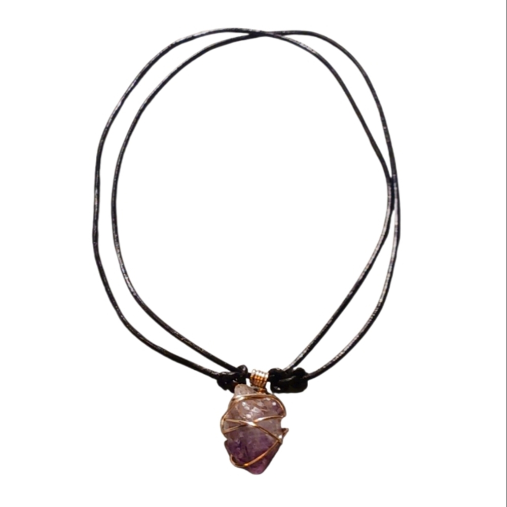 Raw Amethyst Crystal Wrapped Necklace (Silver)